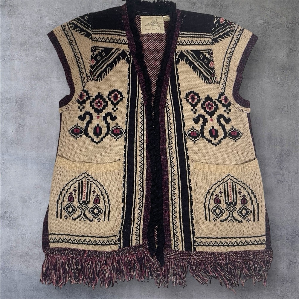 Anthropologie Angel Of The North Aztec Fringed Sweater Vest Womens S Festival - Picture 2 of 12